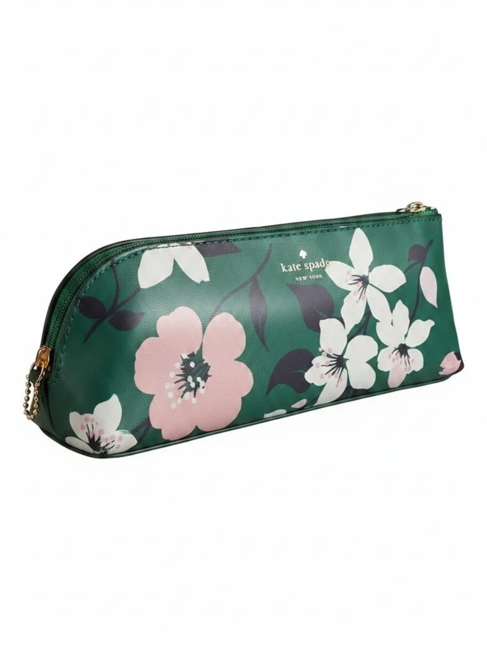 kate Spade  NWT Green Floral Phone Case Pouch with Pink & White Blossoms